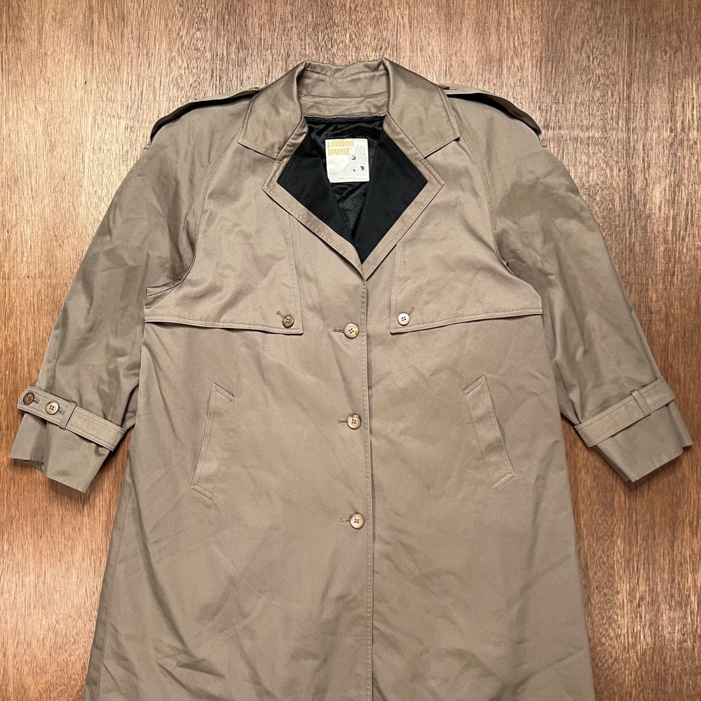 London Towne Vintage Trench Coat Tan Taupe Zip Out Lining Mens 14 Reg RN 68369